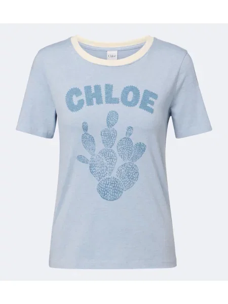 Tricou Chloé cu imagine din jerseu albastru