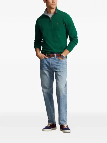 Tricou polo Polo Ralph Lauren cu glugă cu blană cu broderie roșu