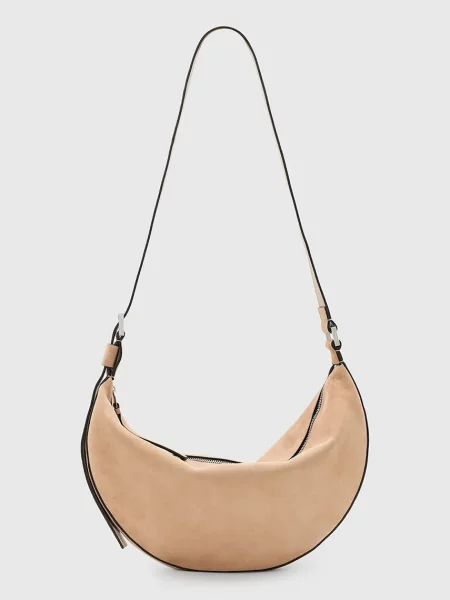 Велурена чанта AllSaints HALFMOON бежово