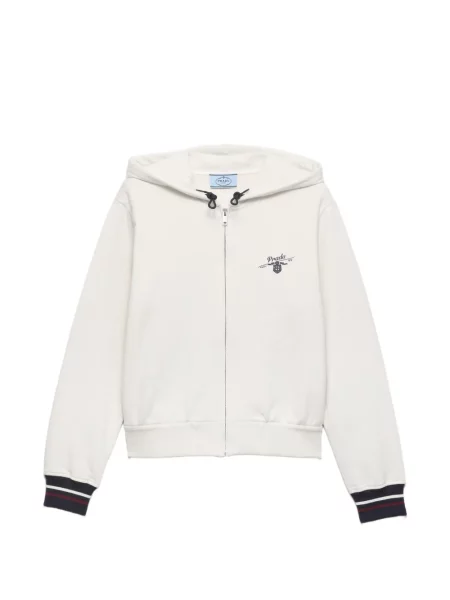 Hanorac cu glugă Prada din fleece alb