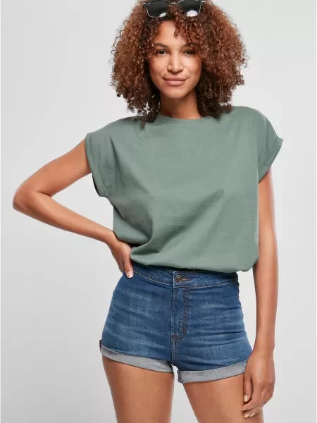 T-shirt with an extended shoulder in light leaf color γκρι