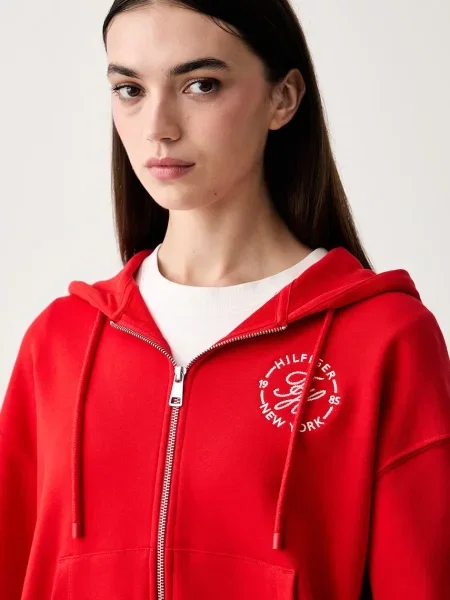 Суичър с качулка Tommy Hilfiger с качулка червено