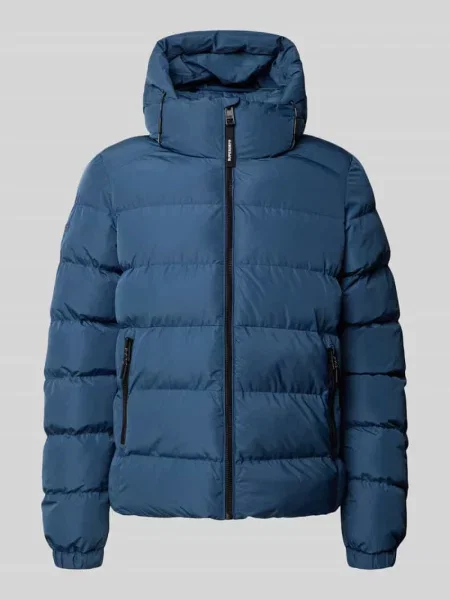 Kurtka pikowana z wyhaftowanym logo i kapturem Superdry niebieska