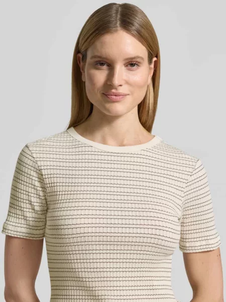 T-shirt z okrągłym dekoltem model Soleili' Opus beżowa