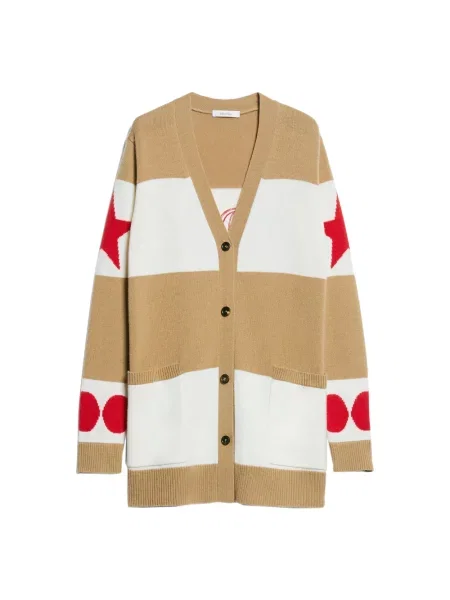 Kardigan Max Mara z kaszmiru z dekoltem w serek brązowy