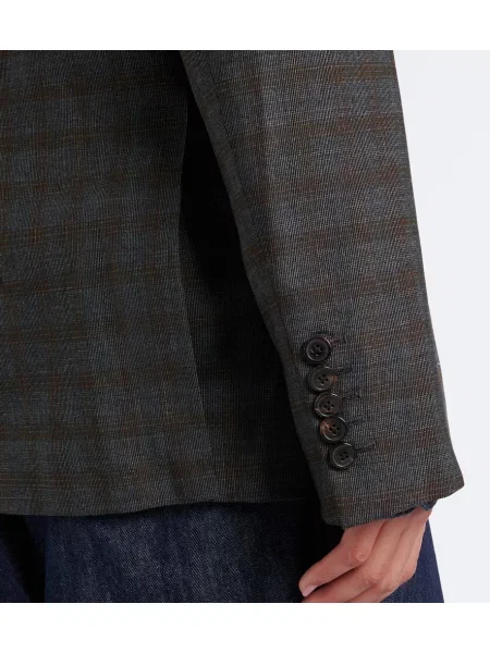 Volneni dvoredni blazer Dries Van Noten s karirastim vzorcem rjava