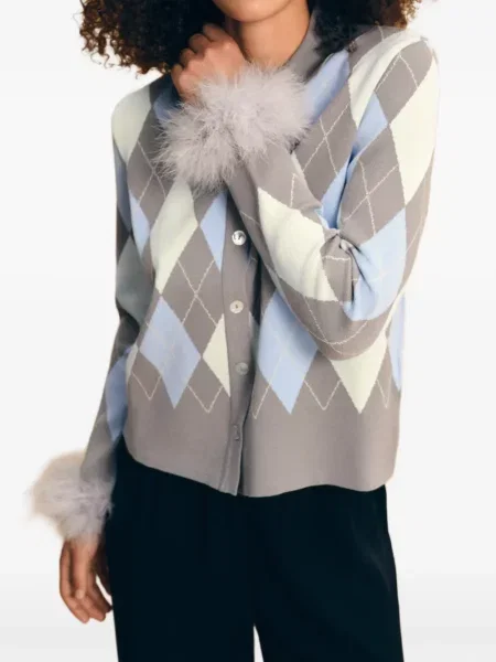 Cardigan Sleeper cu pene cu model argyle gri
