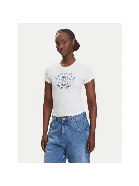 Tommy Jeans T-shirt Écru Slim Fit bijela