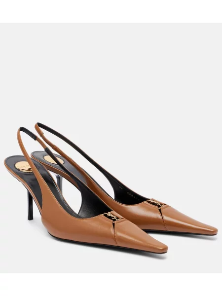 Pantofi cu toc Saint Laurent din piele slingback bej
