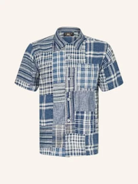 Rrl Košile S Krátkým Rukávem Comfort Fit Se Lnem modrá/ režná modrá