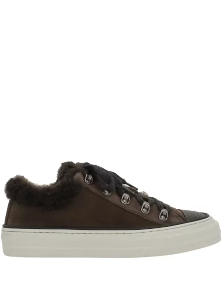 Sneakerși Brunello Cucinelli cu șireturi din dantelă maro
