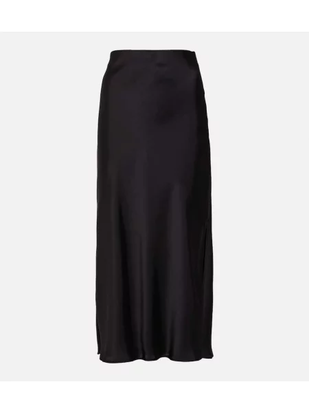 Fustă midi Brunello Cucinelli din satin până la genunchi negru
