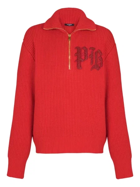 Golf golf Balmain prążkowany z zamkiem błyskawicznym do połowy czerwony