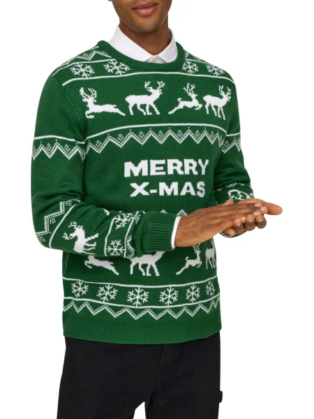 Only & Sons Pulover ONSXmas zelena bela