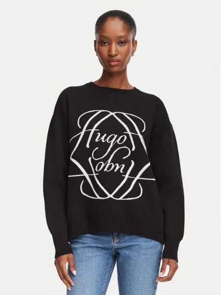 HUGO Pulover Siennale Oversize negru