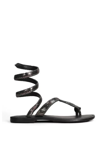 Sandale Fusion cu model piele de șarpe plic negru