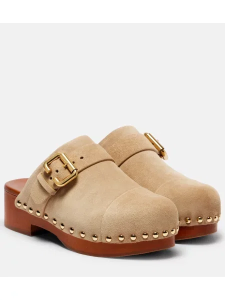 Saboți Chloé din piele de căprioară bej