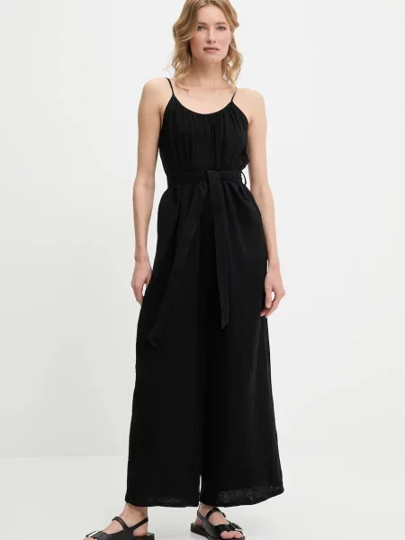 Answear Lab kezeslábas kerek nyakkivágású fekete