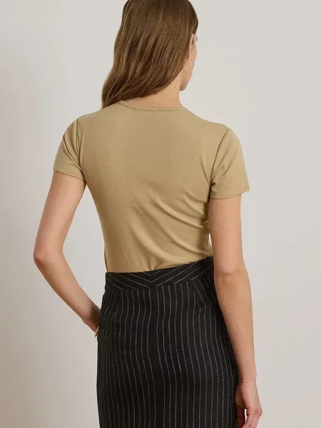 Lauren Ralph Lauren basic tričko dámske s elastanom béžová