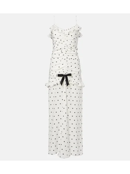 Rochie maxi Alessandra Rich de mătase cu buline de costum alb