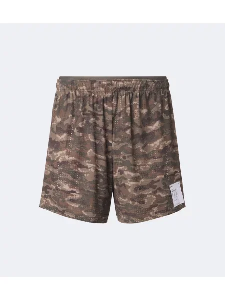 Pantaloni scurți Satisfy cu model camuflaj alergare verde