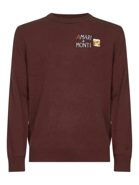 Pulover Mc2 Saint Barth cu broderie cu decolteu rotund maro