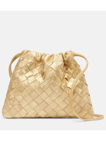 Kožená kožená taška Bottega Veneta Pouch zlatá