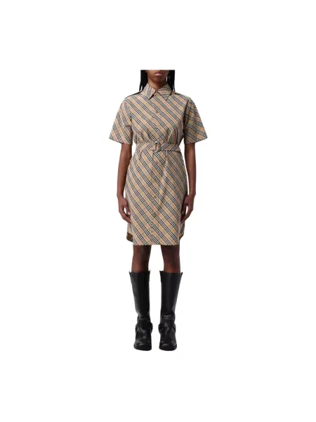 Mała mały sukienka koszulowa Burberry w kratkę beżowa