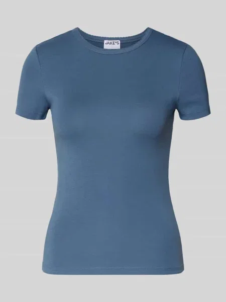 T-shirt z drobnym prążkowaniem i okrągłym dekoltem Jake*s Casual niebieska