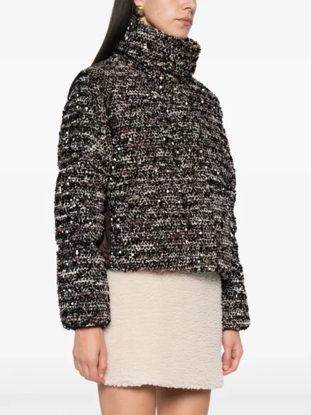 Geacă Moncler cu paiete din tweed negru