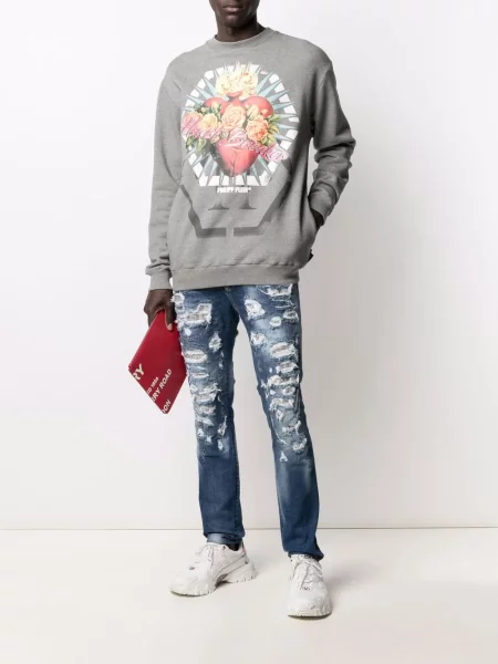 Tinklinės džinsai Philipp Plein su įbrėžimais mėlyna