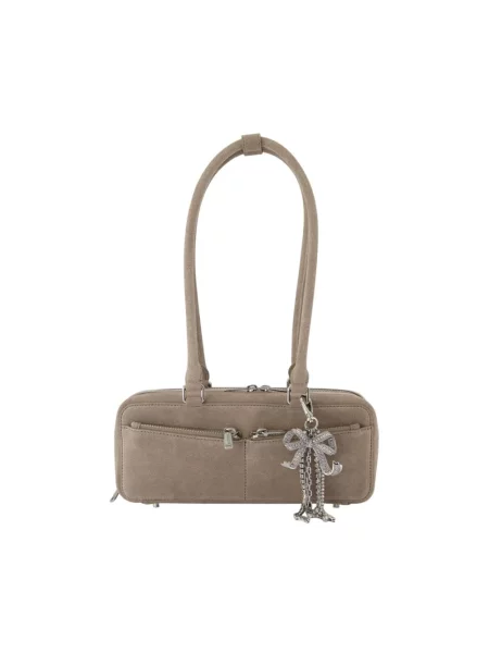 Torebka skórzana Self-portrait zamszowa szara