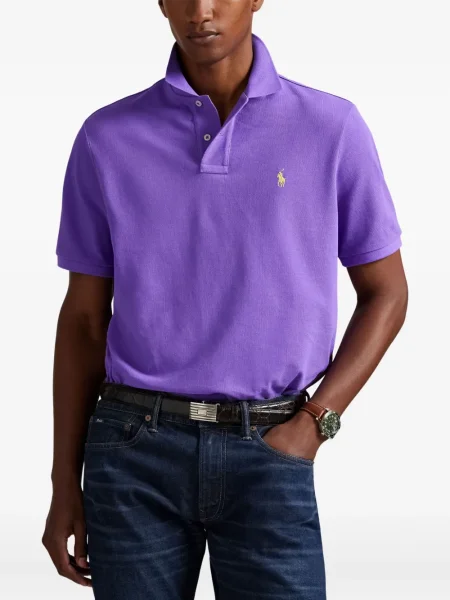 Kratak samt polo majica Polo Ralph Lauren s vezom crna