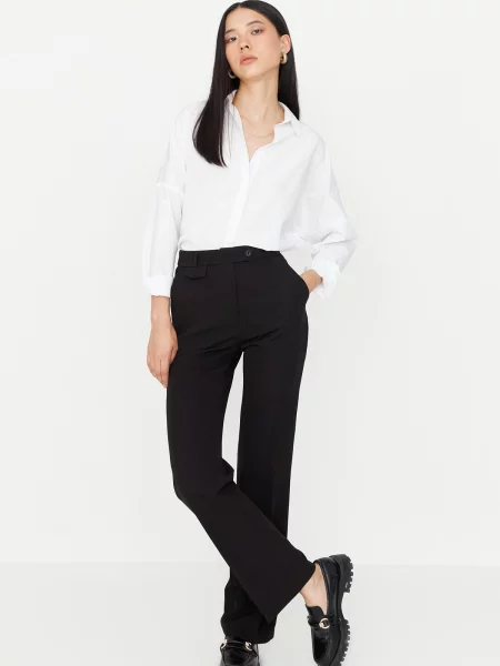 Pantaloni Trendyol cu talie înaltă negru