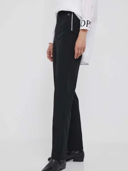 Calvin Klein Jeans nadrág női magas derekú egyenes fekete