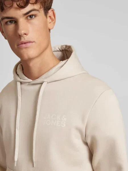 Bluza z kapturem i nadrukiem z logo model ‘ECORP’ Jack & Jones beżowa