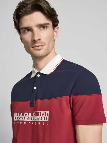 Koszulka polo o kroju regular fit z wyhaftowanym logo model ‘SATURNIA’ Napapijri granatowe