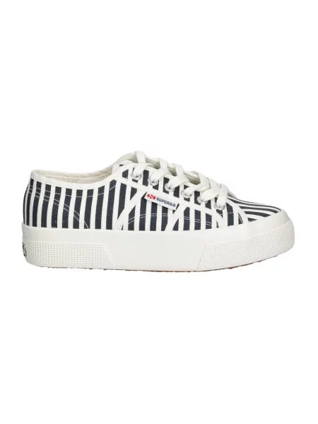 Sneakersy Superga w paski z nadrukiem niebieskie