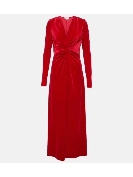 Midi obleka Ganni iz rebrastega žameta rdeča