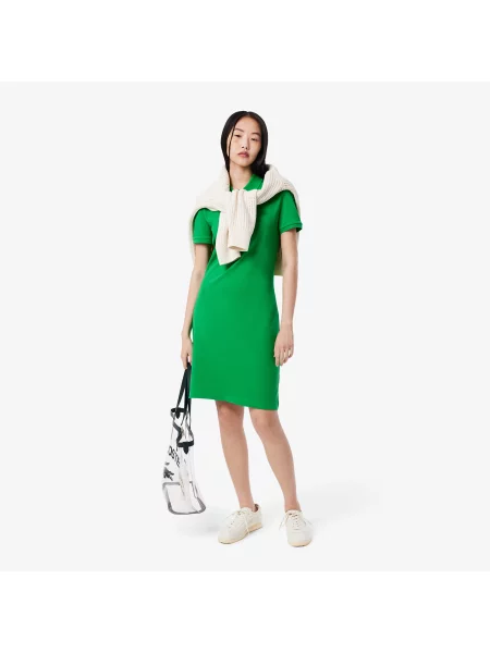 Lacoste Sukienka Polo Slim Fit Stretch Mini Piqué zielona