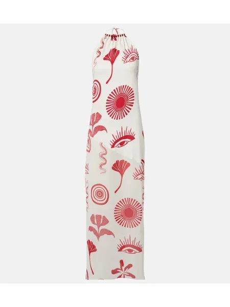 Rochie maxi Cala De La Cruz în carouri de costum alb