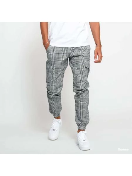 Spodnie Urban Classics AOP Glencheck Cargo Jog Pants Grey S białe
