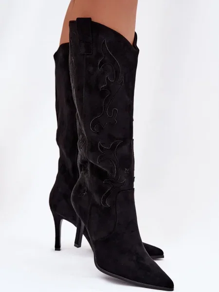 Botine Boto din piele cu toc înalt negru