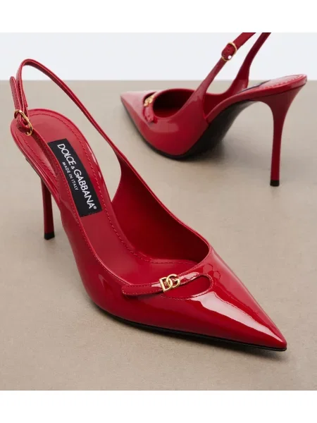 Pantofi cu toc Dolce&gabbana din piele de lac slingback roșu
