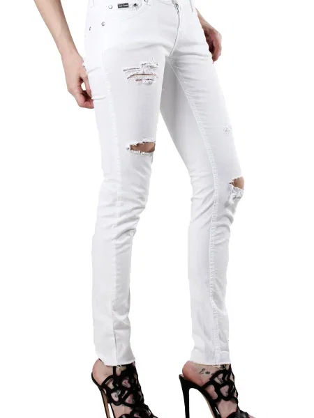 Заужени дънки Sexy Woman с разкъсвания бяло