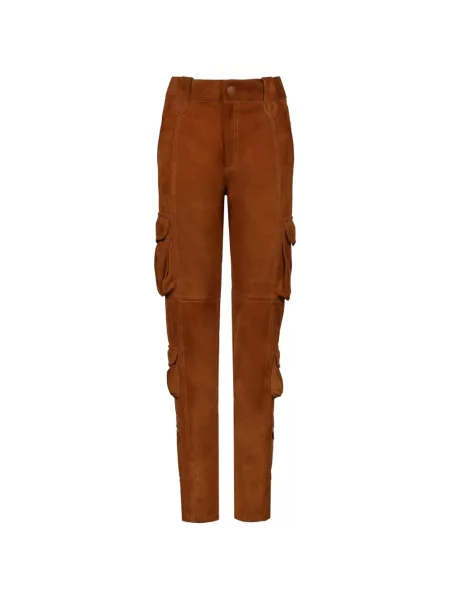 Pantaloni cargo Johanna Ortiz din piele de căprioară maro
