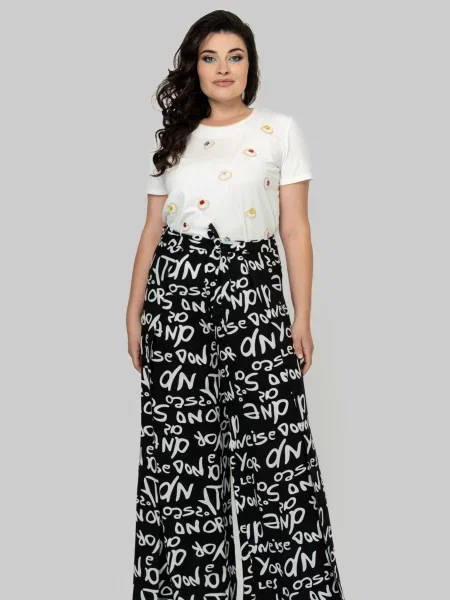 Штани палаццо All Posa білий/чорний білі