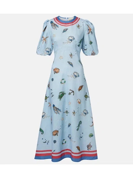 Lanena midi obleka Alemais s potiskom