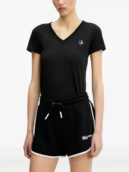 Tricou cu decolteu în v Karl Lagerfeld Jeans cu decolteu în V cu autograf negru