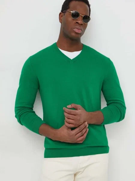 Bombažen pulover United Colors of Benetton zelena modra